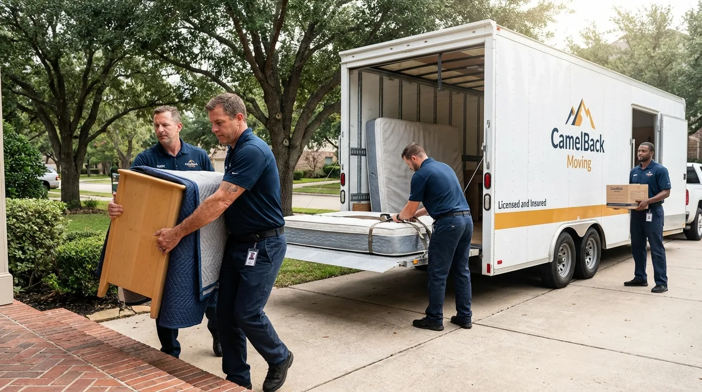 Crew loading residential truck for cross-state move from Beaufort, NC