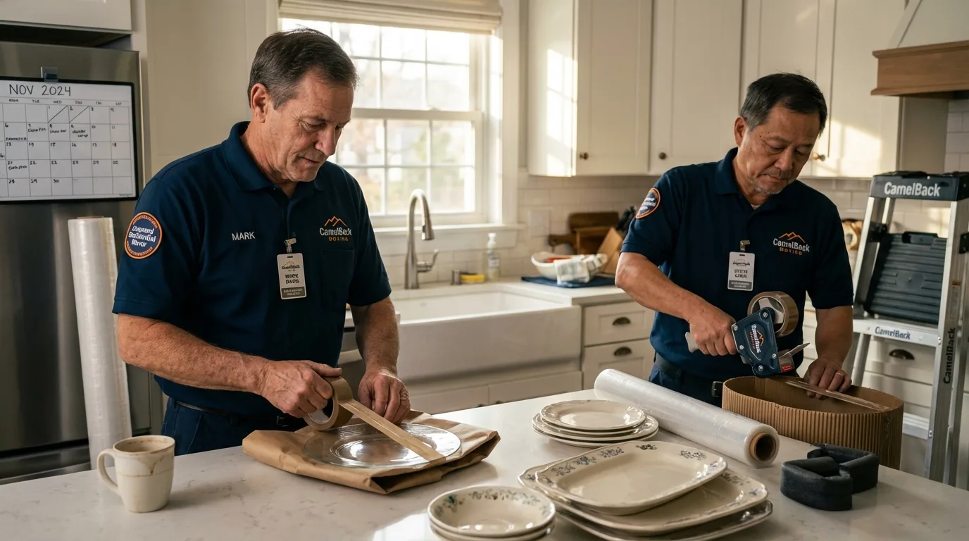 Professional crew packing kitchen dishware in Beaufort, NC