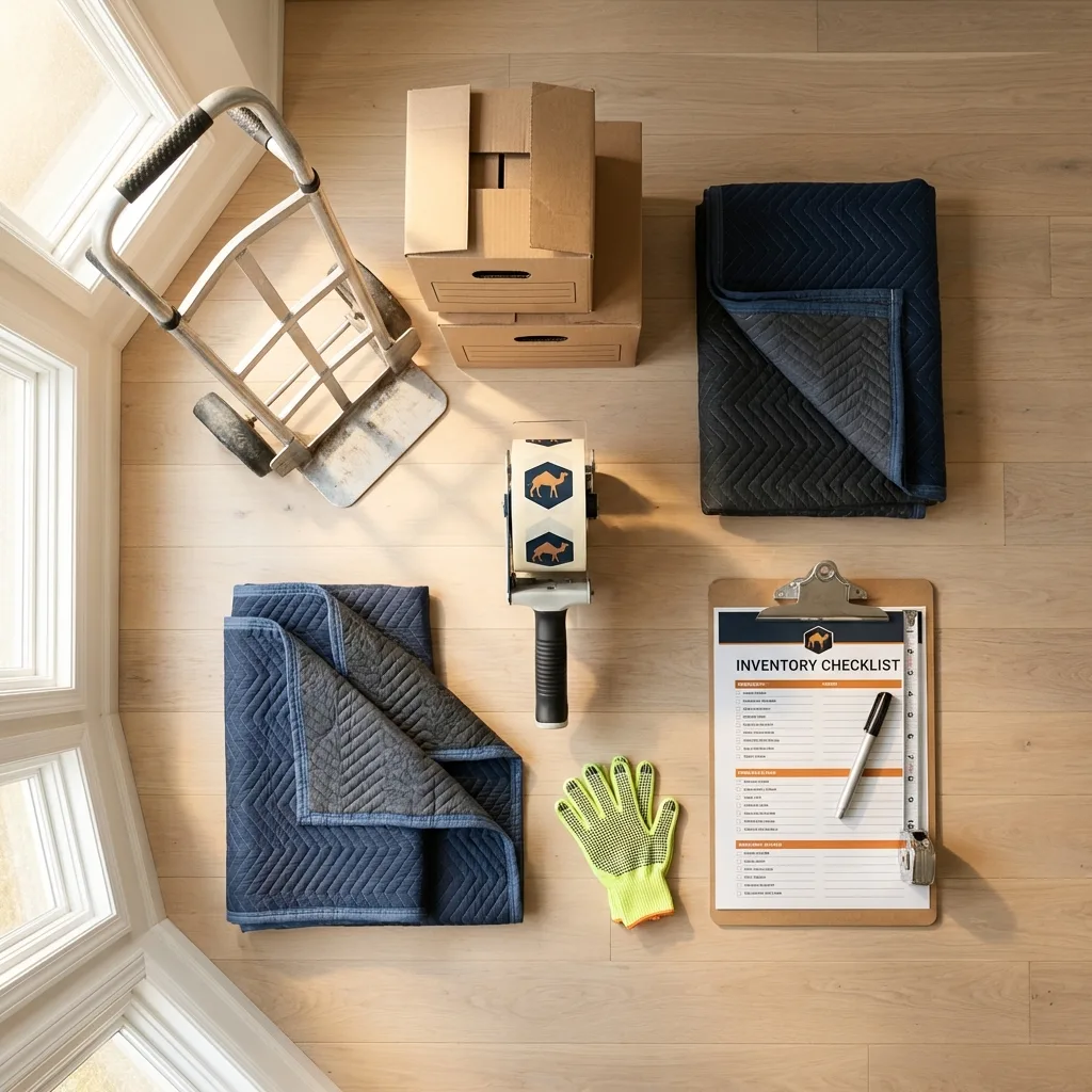 Professional moving supplies and packing materials layout for Beaufort residential relocations